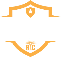 A yellow shield-shaped badge with a star at the top and the words EVERYDAY SAFER in bold white text. Below, there is a sunburst with the letters RTC in the center.