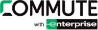 rtc_Commute_Logo Logo with the word Commute in bold black letters, the C stylized in green and black. Below, smaller text reads with enterprise, with enterprise in a green rectangle.